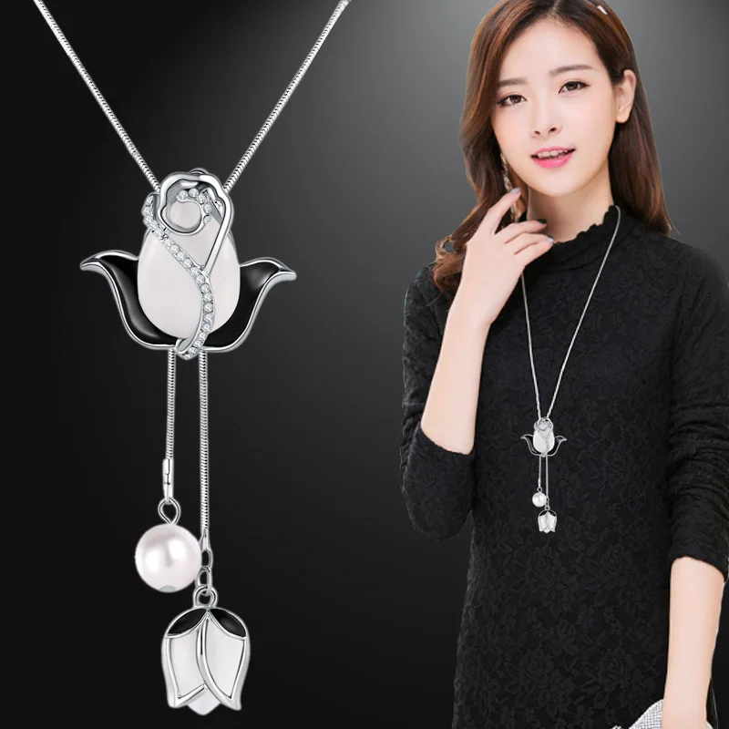 

Женское длинное ожерелье с бахромой, красивое искусственное цветочное ожерелье, эффектная цепочка для свитера, 2022