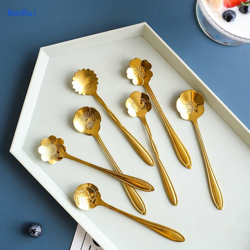 Набор золотых чайных ложек 9 шт. чайные ложки маленький красивый цветок