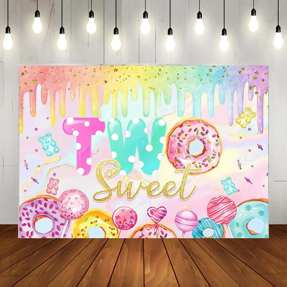 

Фон для фотосъемки день рождения с изображением пончика сладких конфет радуги красочных акварелей второго дня рождения фотография Фон Декор баннер фото