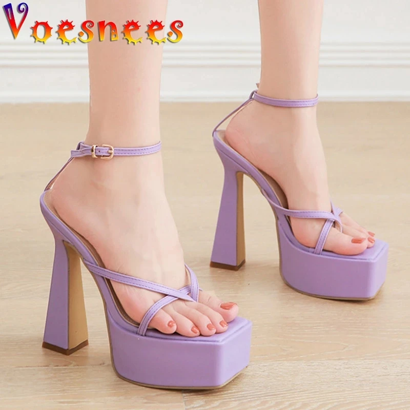 

Летние женские туфли-лодочки с квадратным носком, новые сандалии-гладиаторы с узкими ремешками, привлекательные туфли с застежкой на высоком каблуке, Женская Праздничная обувь с пряжкой