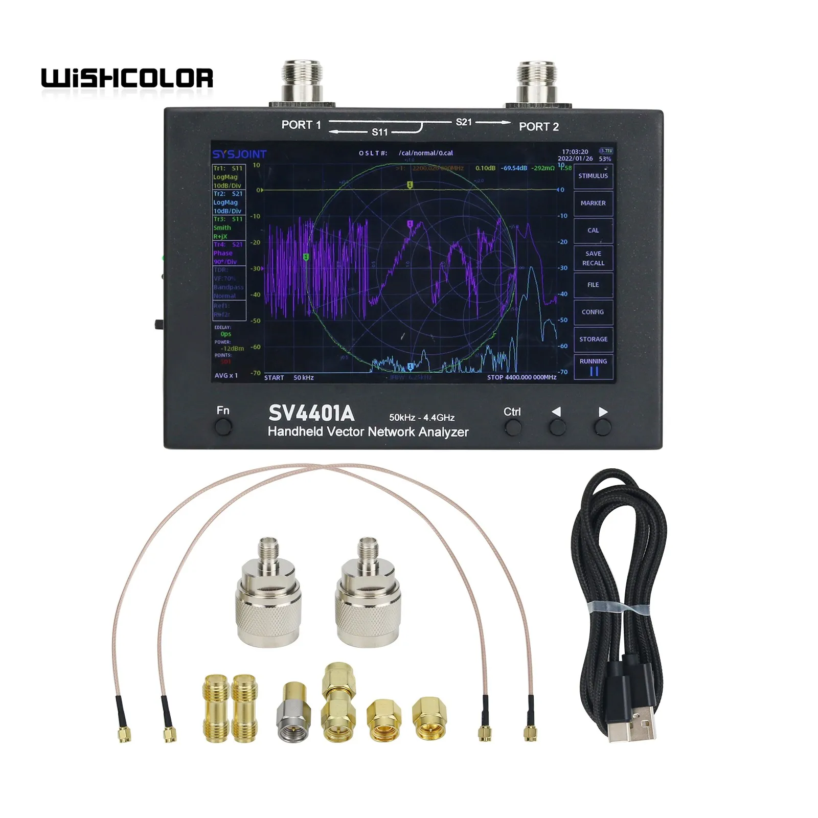 

Wishcolor 7 inch Touch LCD 50KHz-4.4GHz VNA Vector Network Analyzer Antenna Analyzer 100DB Dynamic International Version FCC CE
