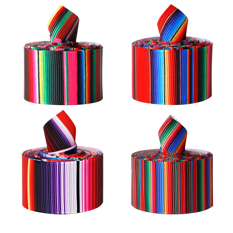 

5 Yards/Roll 25 63mm Mexican Serape Rainbow Stripes Grosgrain Ribbon for Hair Bow Making Supplies Holiday Party Decoration