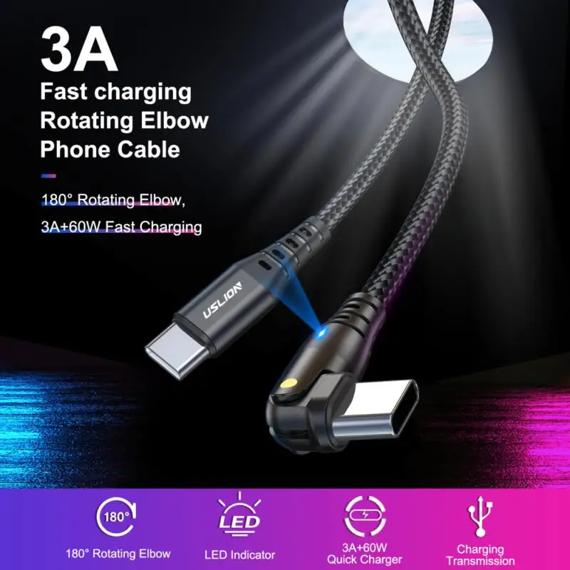 

Pd Type C Cable 3a Rotating Fast Charging Wire Aluminum 60w For Xiaomi Huawei Samsung Usb-c To Type C Cable Mobile Phone Charger