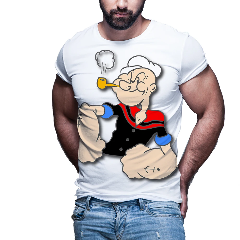 

Summer Trendy Men's Loose High-Quality T-shirt Short Sleeve Funny Design Navigation Popeye All 3D Printed Cool T-shirt Casual