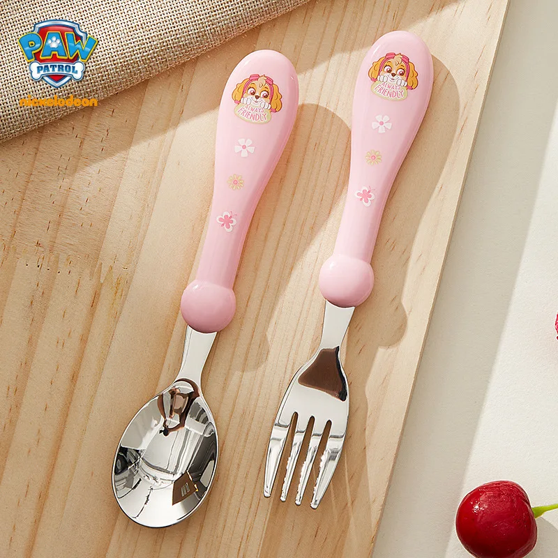 

Genuine PAW Patrol Cartoon Kids Spoon Fork Set Dessert CHASE SKYE Baby Gadgets Feed Children's Cutlery Tableware Dinnerware Set