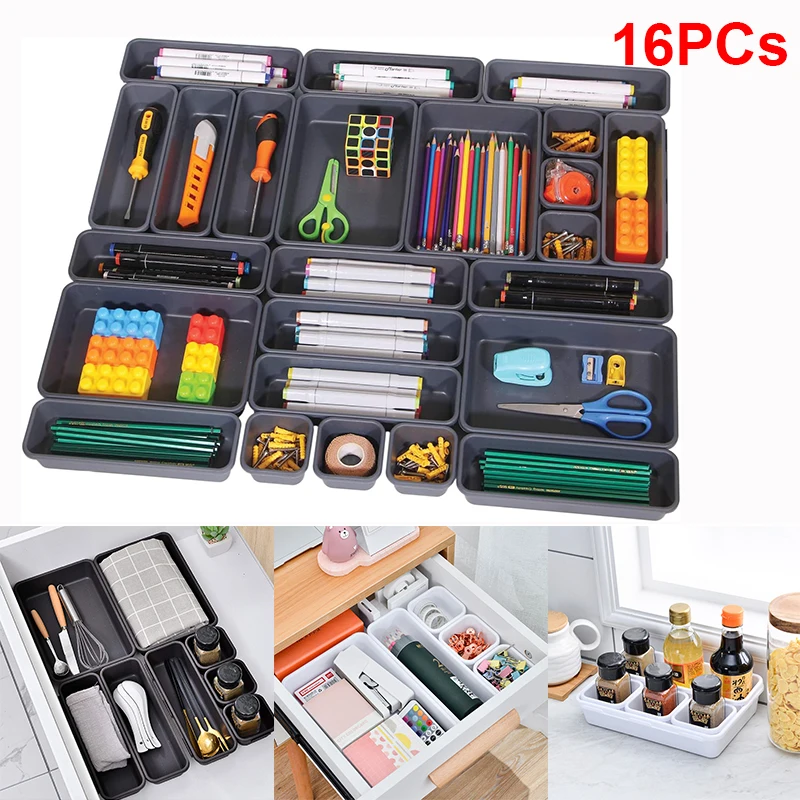 

16pcs Desk Storage Bins for Makeup Organizer Boxes Kitchen Storage Box Separator for Home Office Desk Dividers Drawer Organizers