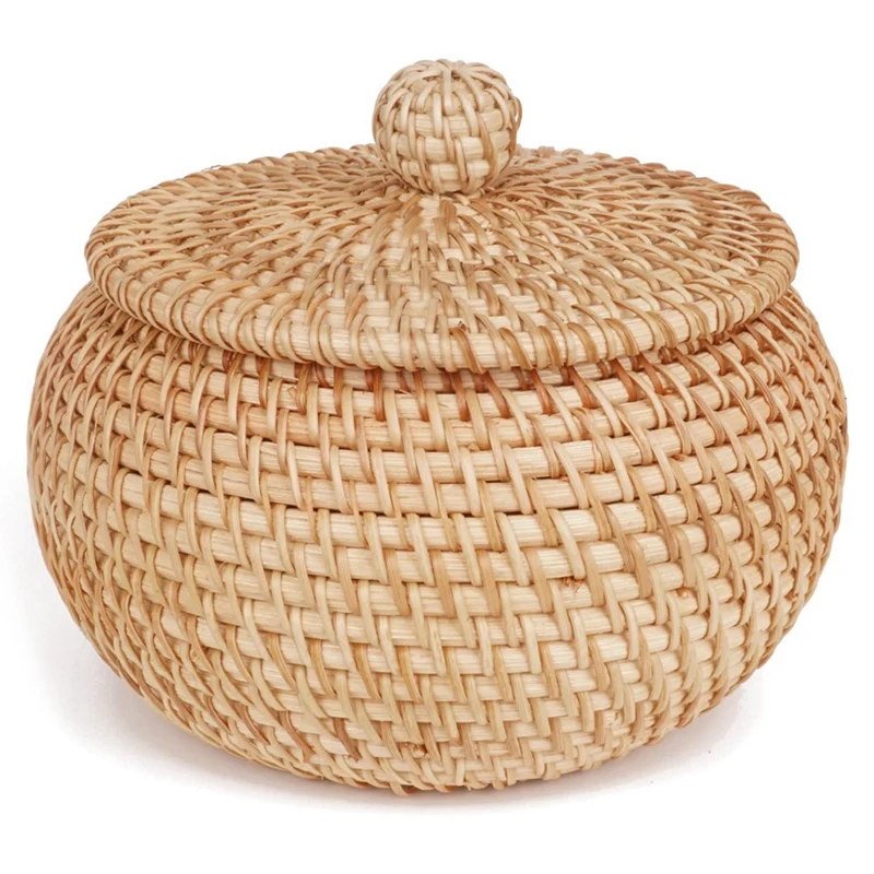 

Rattan Round Basket With Lid, Rattan Storage Basket With Lid, Bread Food Basket For Table Shelf