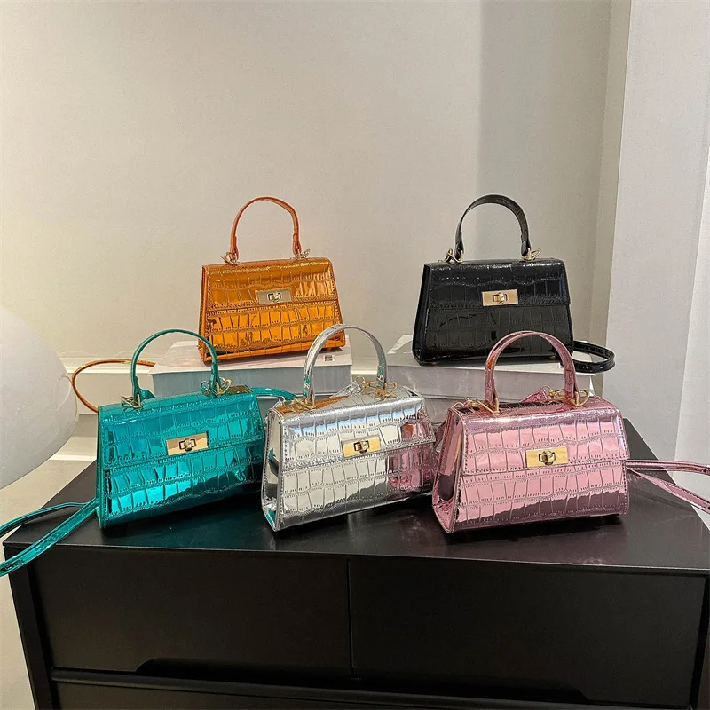 

Retro Shoulder Bag Spring New Fashion Crossbody Women Bag Glossy Small Square Bag HighGrade Stone Pattern Patent Leather Handbag