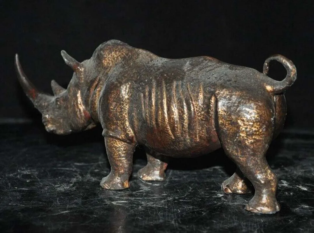 9 4-дюймовая старая китайская бронза позолоченная статуя фэншуй жестокого