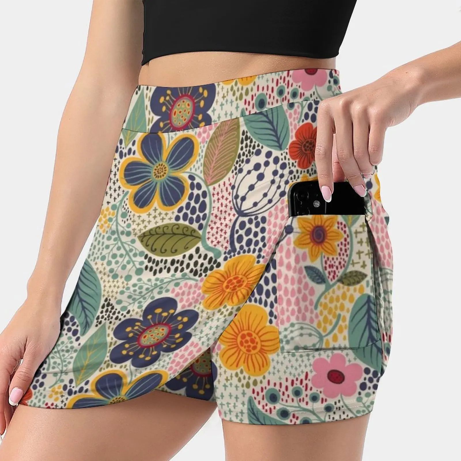 

Secret Garden Korean Fashion Skirt Summer Skirts For Women Light Proof Trouser Skirt Floral Flower Surface Pattern Navy Blue