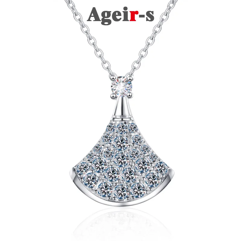 

AGEIR-S Real White Gold S925 Silver 62 Cent Glitter Moissanite Women Simplicity fan Necklace Valentines Luxury Party Gift Z234