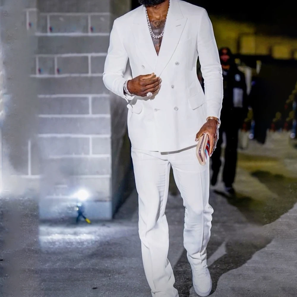 Элегантные белые костюмы для мужчин двубортный деловой Блейзер Модный