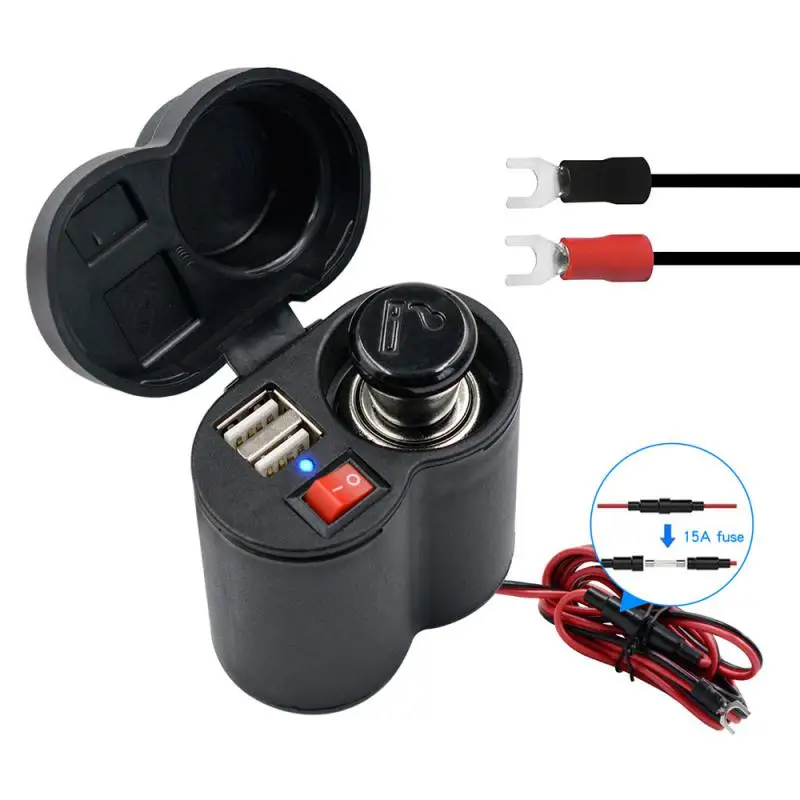 

Dual Usb 2.5a Charger Adapter Waterproof Multifunctional Motorcycle Cigarette Lighter With Switch Universal Motorcycle Charger
