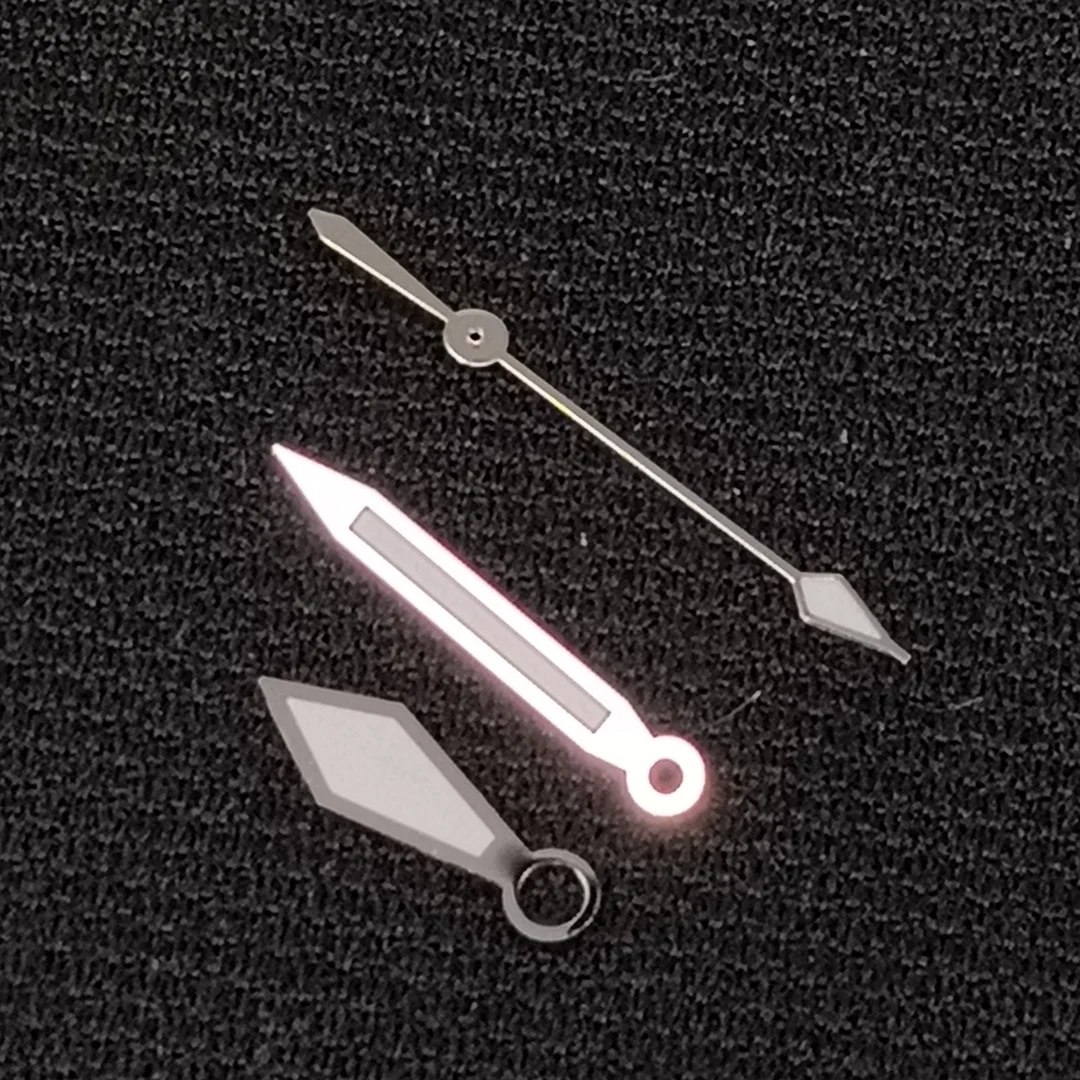 NH35 Стрелки часов Алмазные стрелки Серебристый край Белый указатель Зеленые