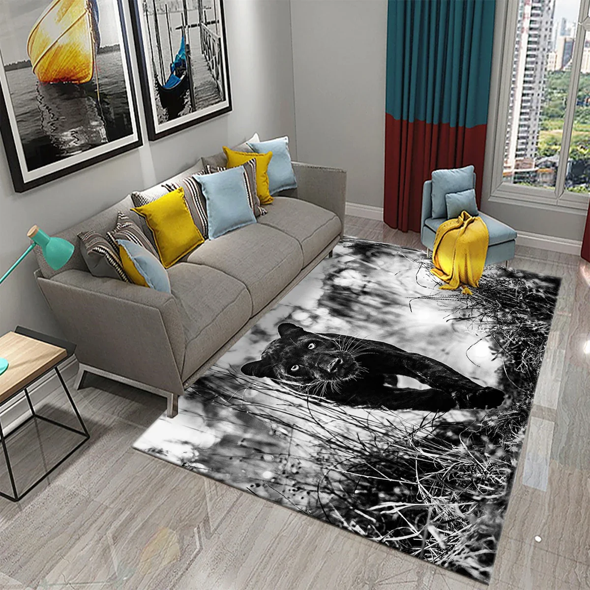 Ковер с пантерой для гостиной коврик животными черный леопард дикая природа