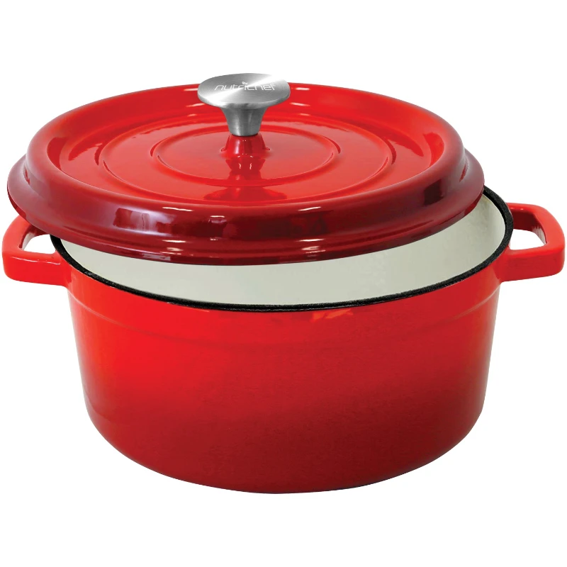 

5 Quart Enameled Round Cast Iron Dutch Oven with Self Basting Lid, Red