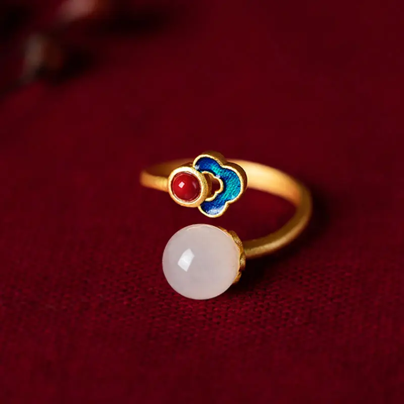 

White Jade Auspicious Cloud Blessing Luck Ring