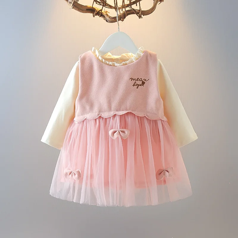 2022 Spring New Baby Girls Clothes Long Sleeve T-shirt Vest Dress Two-piece Set 1st Birthday Dress for Baby Girl 0 To 2 Year