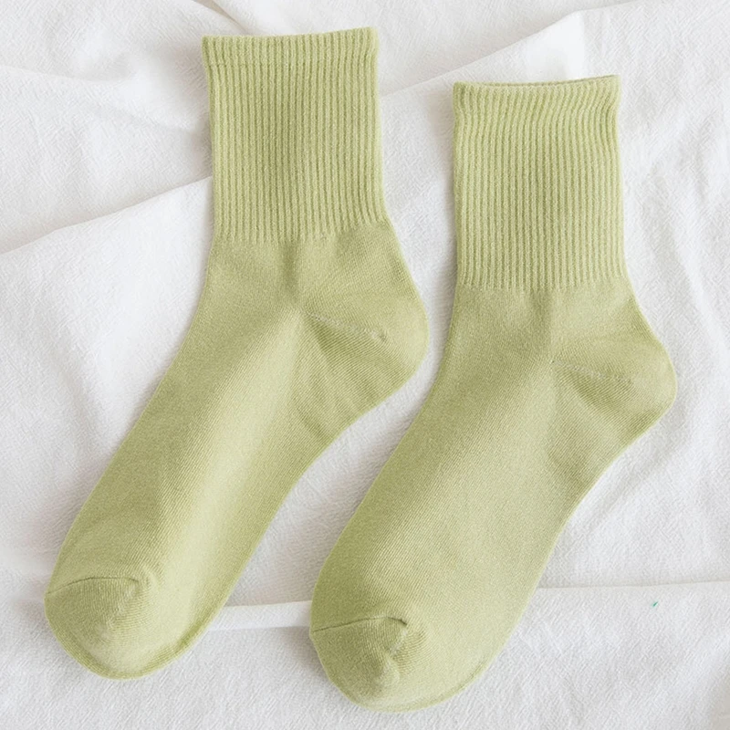 14 Pairs Women Breathable Knitted Cotton Crew Socks Neon Solid Candy Color Harajuku Skateboard Mid Tube Hosiery Gifts 37JB