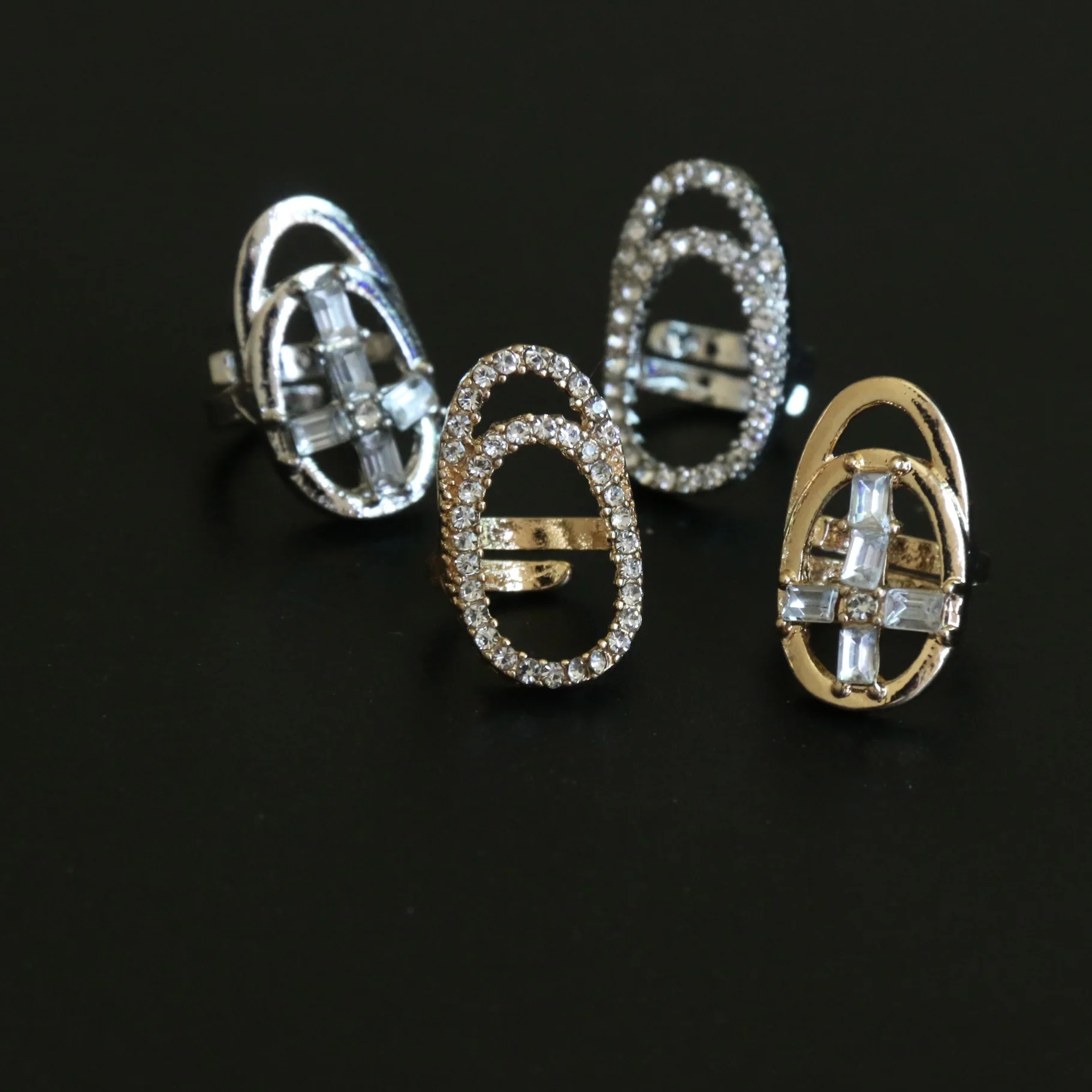 

Fashion Jewelry Finger Rings For Women Accessories Kpop Rhinestone Cross Ring Nail Cover Open Adjustble Bague Femme Girl Friend