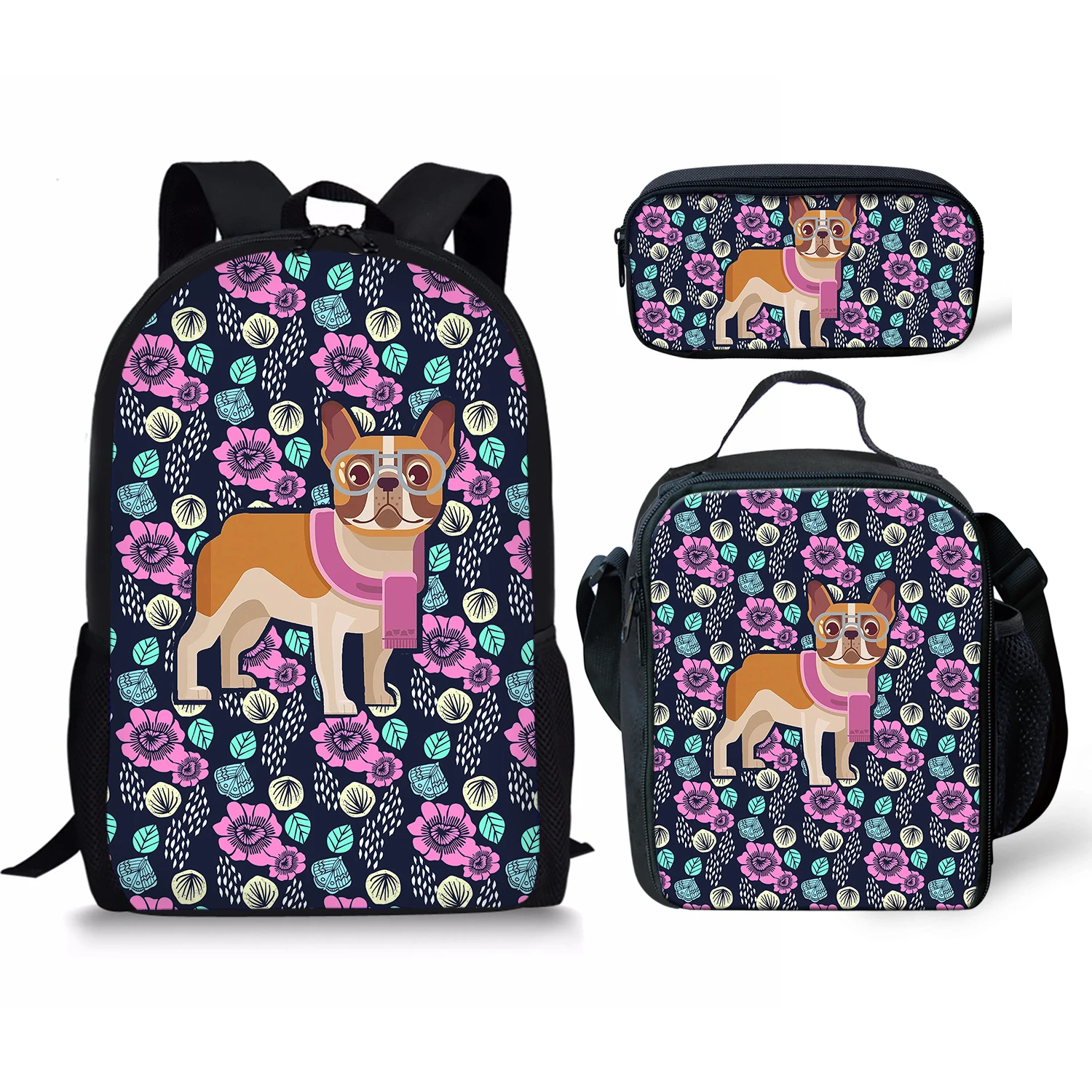 Bulldog Printing Pattern School Backpacks & Pencil Bag & Lunch Bag Personalized Kids Daypack New Design Rucksack for Teenager