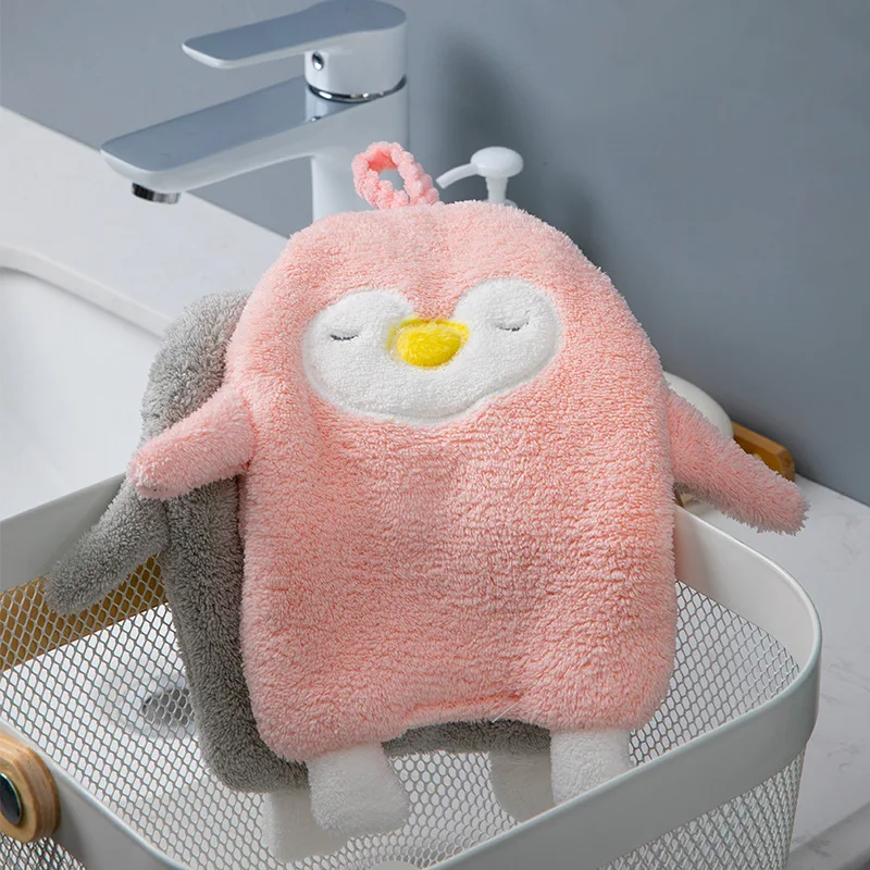 

Children's towel can be hung cute cartoon penguin towel wipe kitchen towel absorbent quick-drying coral velvet towel