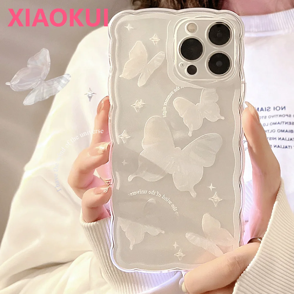 

Butterfly Wavy Transparent Cases For iPhone 14 13 12 11 Pro Max Mini Soft Shockproof Bumper Cover for iphone X XR XS 8 7 Plus SE