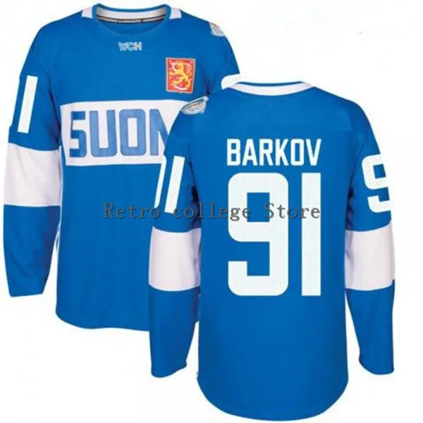 

91 Aleksander Barkov Blue Finland Team 2016 Hockey Jersey Embroidery Stitched Customize any number and name Jerseys