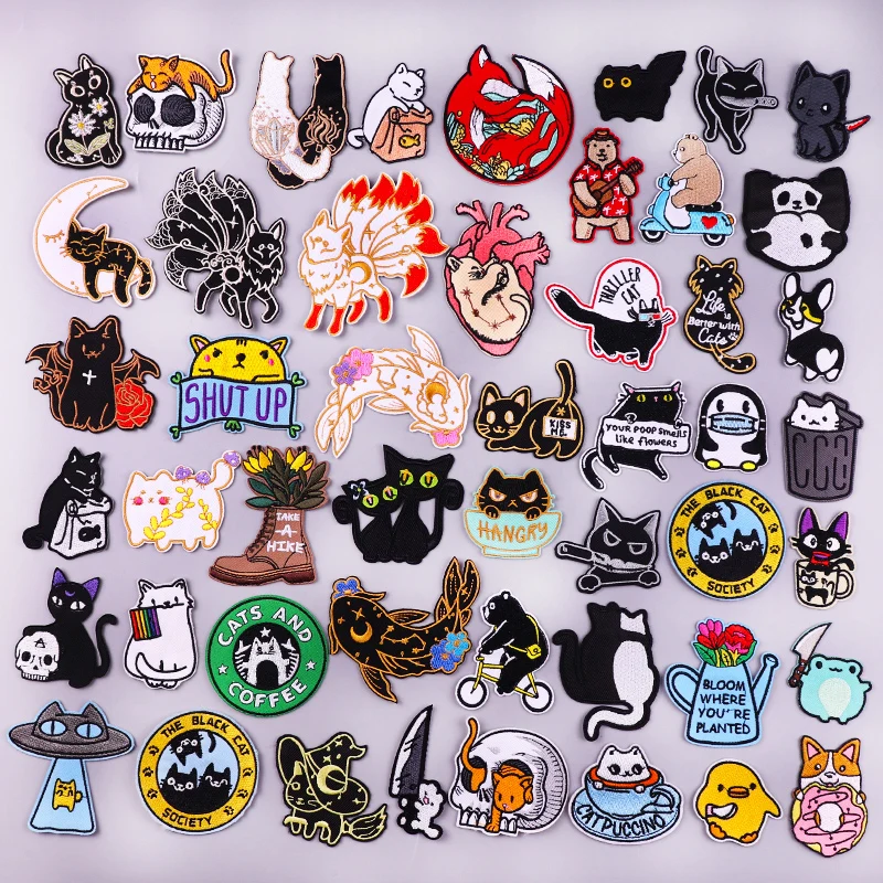 Нашивки с мультяшным котом на одежду значки животными Полосатая Вышивка милым