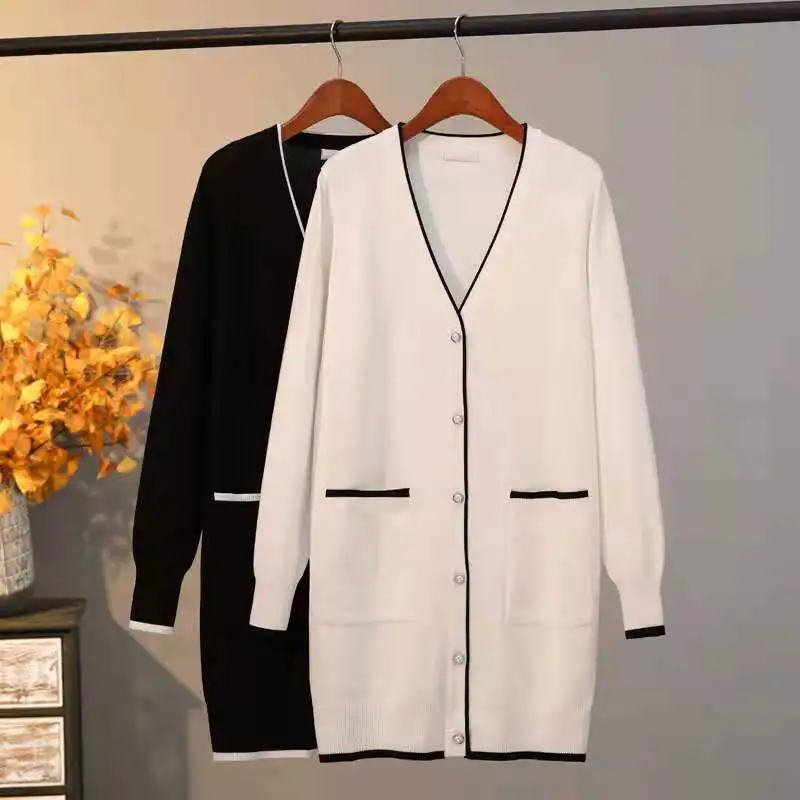 

Women's Knitted V-neck Cardigans Long Casual Single-breasted Coats Women's Coats Women's Spring and Autumn Dropship