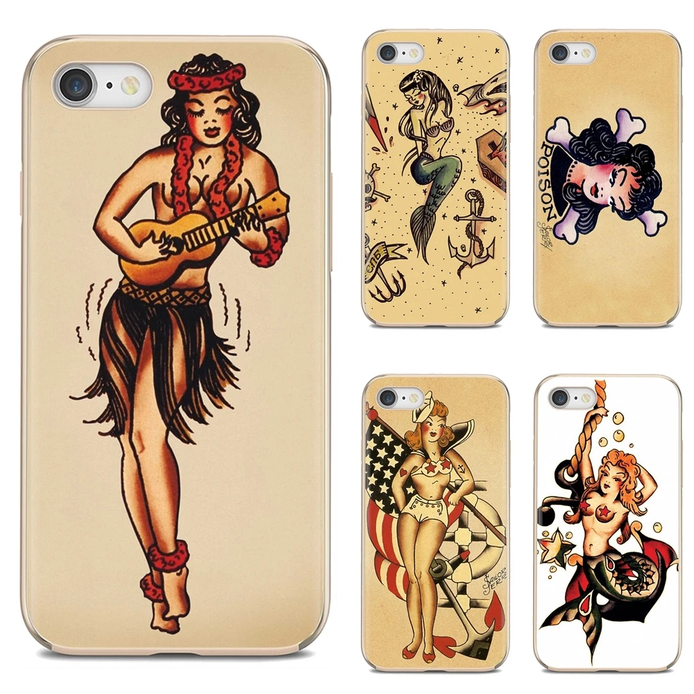 

Soft Skin Cover For iPhone 10 11 12 13 Mini Pro 4S 5S SE 5C 6 6S 7 8 X XR XS Plus Max 2020 Sailor Jerry Tattoo Mermaid Girl