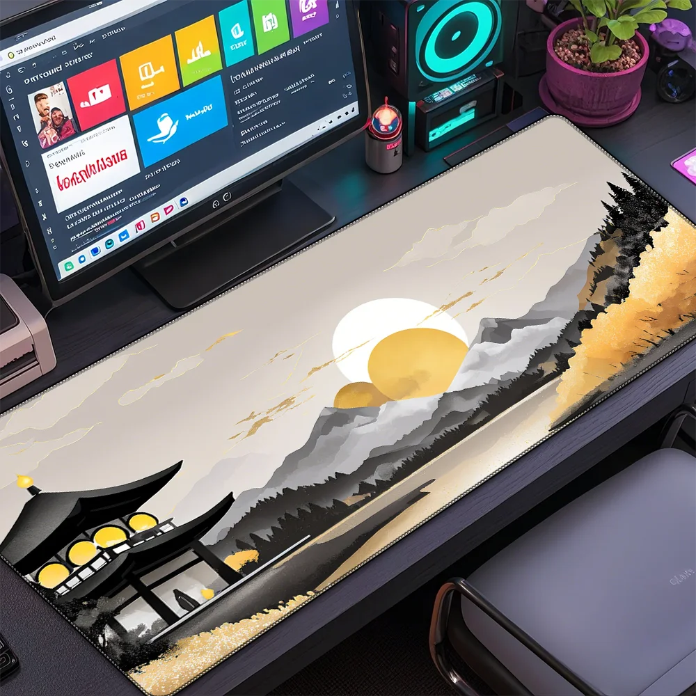 Коврик для мыши в японском стиле с изображением гор моря Луны и ночи