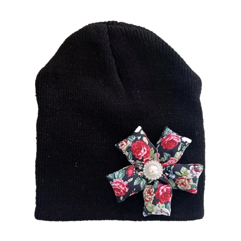 

Warm & Snugs Baby Beanie with FlowerDesign Knitted Cap Comfortable for Infants