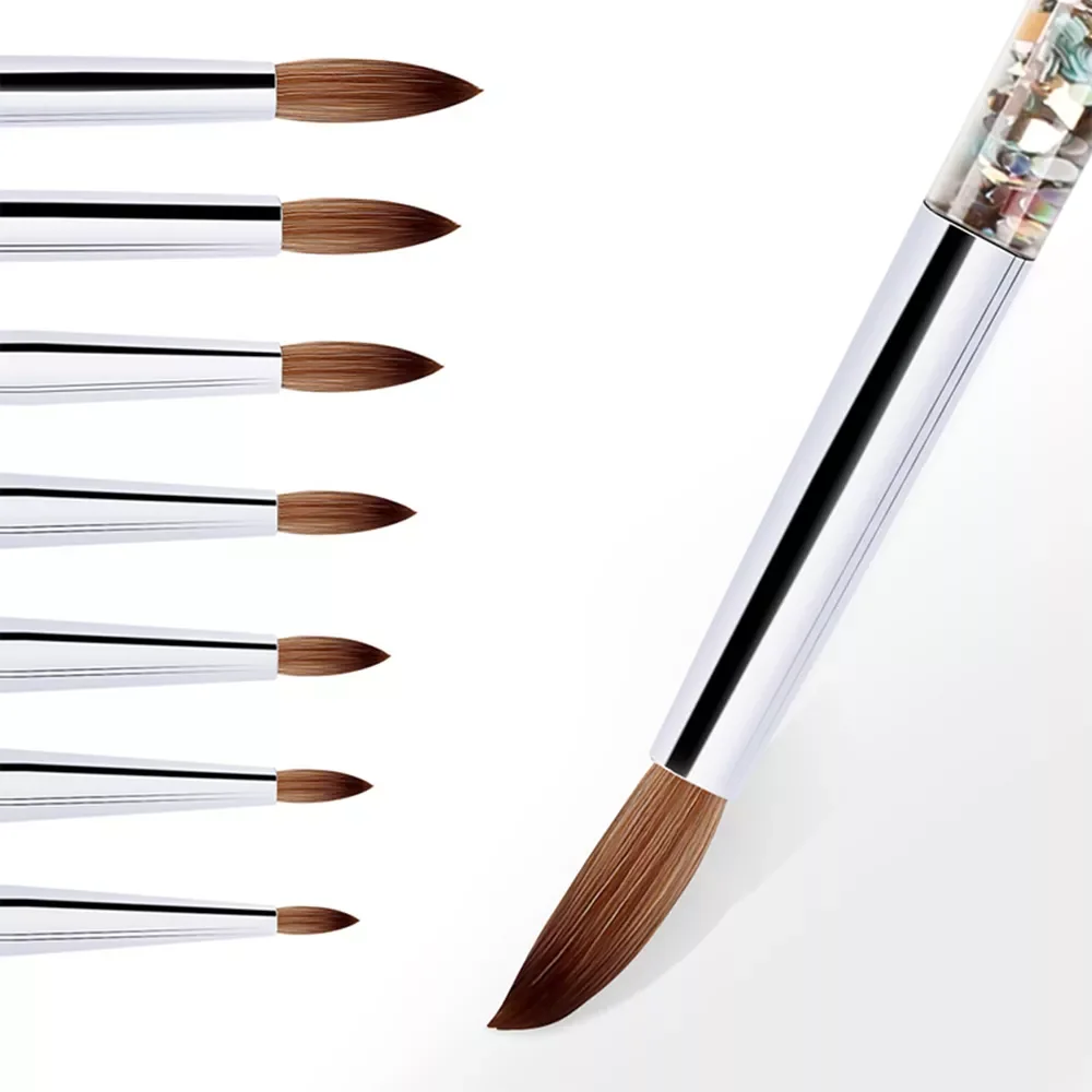 

New Glitter Handle Nail Art Brush for Acrylic Powder 100% Nylon Manicure Acrylic Nails Round Nail Art Brush With Liquid 7 Sizes