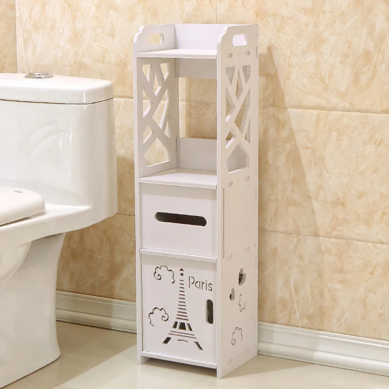 

Bathroom Cabinet Floor-Standing Bathroom Toilet Furniture Cabinet White Wood-Plastic Board Cupboard Shelf Tissue Storage Rack