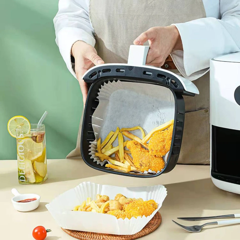 

50pcs Air Fryer Disposable Paper Liner Non-Stick Mat Steamer Round Paper Baking Mats Kitchen AirFryer Baking Accessories
