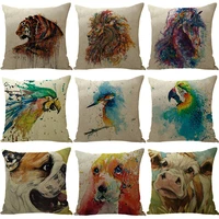 cute watercolor animal pillowscase morty vintage tiger pig dog pillows case home decor decorative pillows for bed sofa 45x45