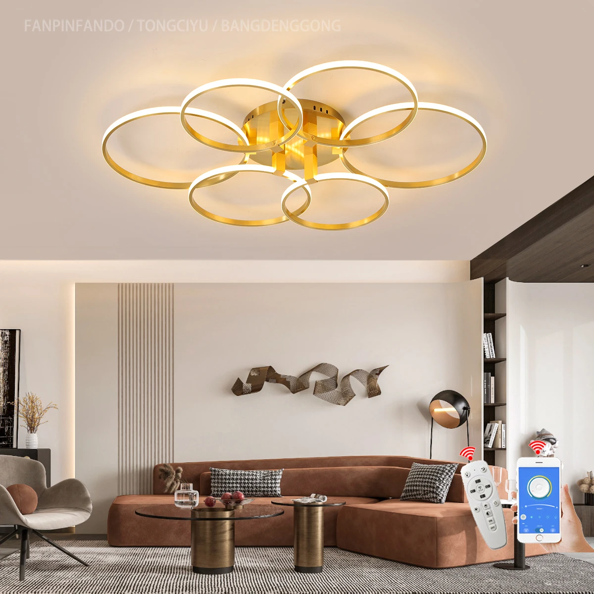 Modern Chandelier Led Ceiling Light For Living Room Bedroom Kitchen Led Ceiling Lamp Copper color 4-6 Heads Lustre App/Remote