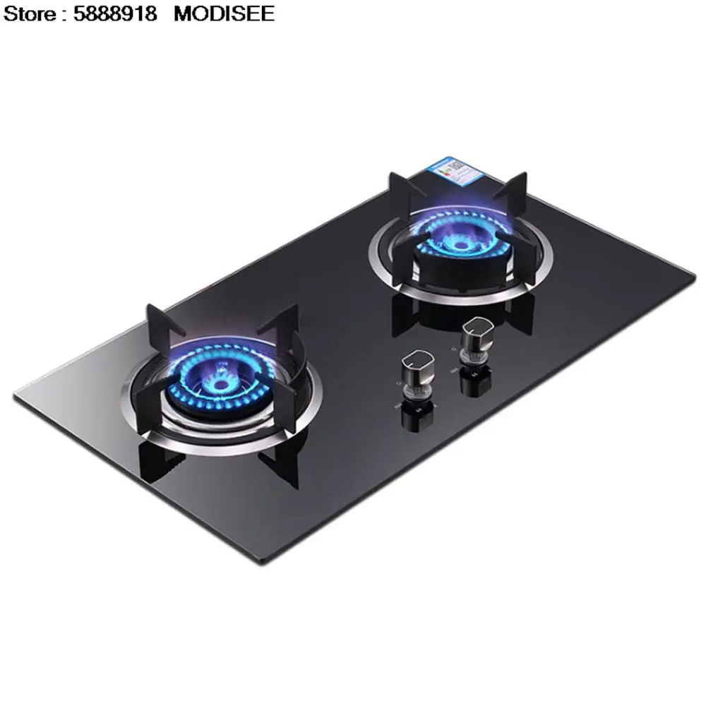 

Household Gas Stove Cooktop 4200KW Double-Burner Gas Cooker Furnace Tempered Glass Gas Hob Fogao Cooktop Dual-Use Gas Panel