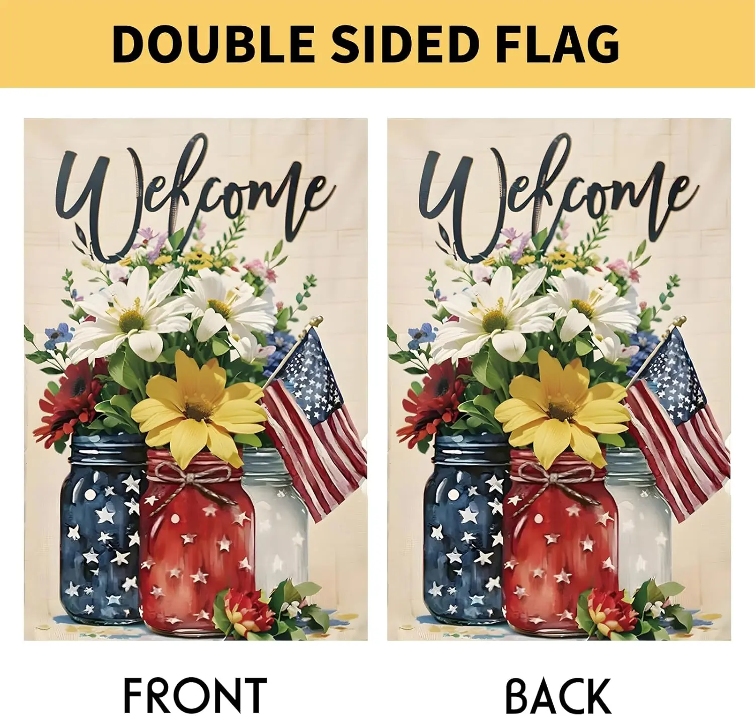 4 июля Мейсон Банка Цветы Садовый флаг 12x18 Патриотическое празднование