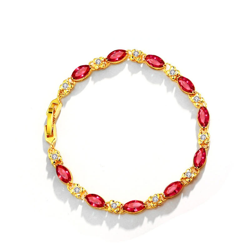 

2022 New European and American 24k Gold Plated Flower Jewelry Women's Fashion Design Ruby Bracelet