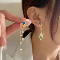 korean cute animal rabbit balloon tassel earrings for women shiny zircon butterfly flower asymmetric earring wedding jewelry