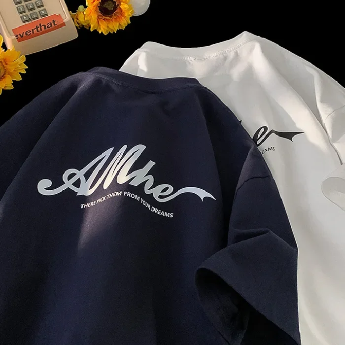 Pure Cotton Short Sleeve Letter Print T-Shirt Women's Loose Fashion Summer Top Belly Covering Large Size Shirt |