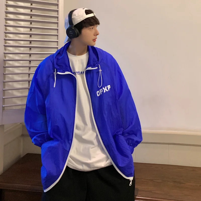 

Summer Hooded Sunscreen Clothes Casual Versatile Jacket Breathable Design Sense of Niche South Korea Army Men's Loose Thin Coat