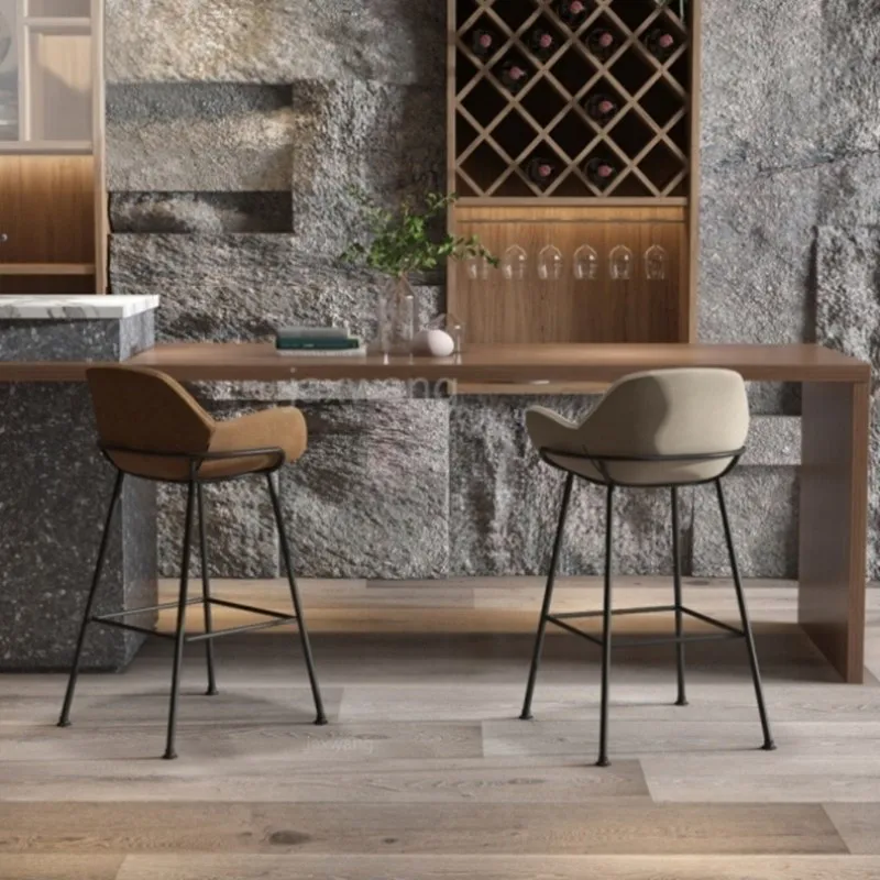 

Nordic Designer Leather Bar Chairs Industrial Back Restaurant High Bar Stool Iron Chaises De Bar Kitchen Furniture GPF55YH