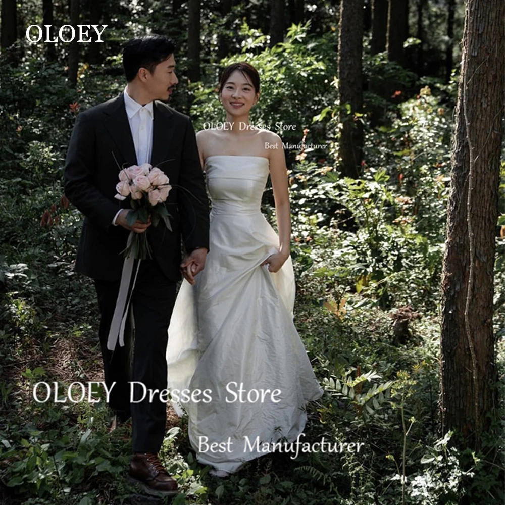 

Женское ТРАПЕЦИЕВИДНОЕ свадебное платье OLOEY, белое платье из тафты, без бретелек, со шлейфом, свадебное платье для фотосессии, 2019
