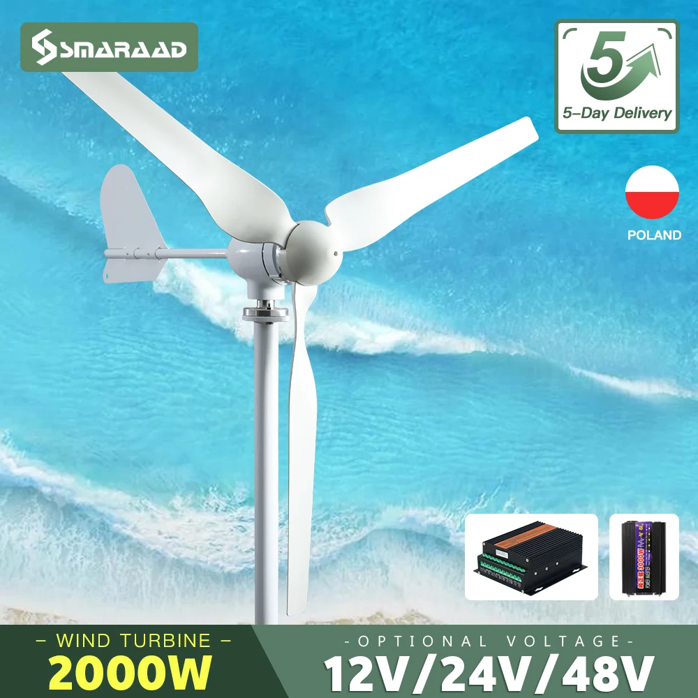 

2000w 2kw Horizontal Wind Turbine Generator 12V 24V 48V Free Energy Strong Power Magnetic Dynamo 220v Inverter Output For Home