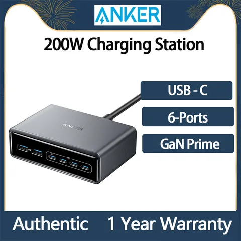 Зарядное устройство Anker Prime, 200 Вт, 6 портов, зарядная станция GaN, настольное зарядное устройство USB-C PD с быстрой зарядкой, совместимое с iPhone