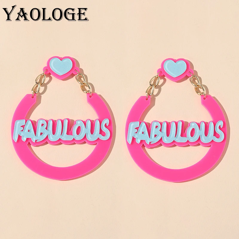 

YAOLOGE 2022 New Personality Exaggerated Fashion Letters Acrylic Drop Earrings For Women Long Accessories Factory Direct Sales