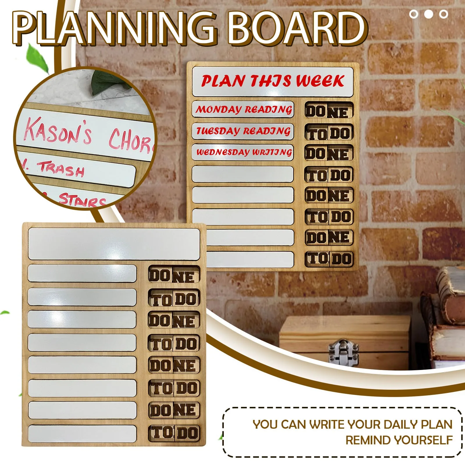 Wooden Task Sheet Weekly Planner Board Repeatable Writing Chore Chart Children's Housework Chart To-do List Scheduling